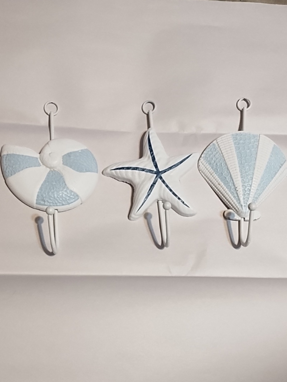 Coastal Sea Life Wall Hooks - Light Blue and White (Set Of 3)